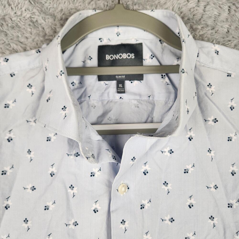 Bonobos Shirt Mens XL White Floral Print Slim Fit Button Long Sleeve Preppy Work